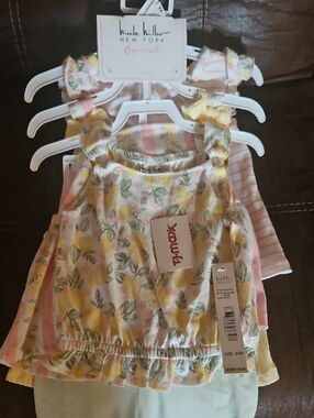 Nicole Miller Girls Yellow Pink Lemon Floral Matching Set